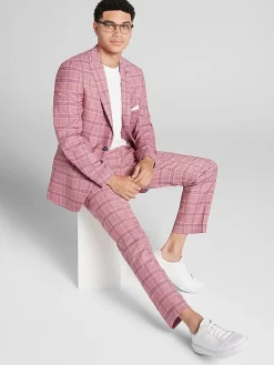 3-piece Suits|Suit Separates-Paisley &Amp; Gray Slim Fit Check Suit Jacket Pink Blue Check