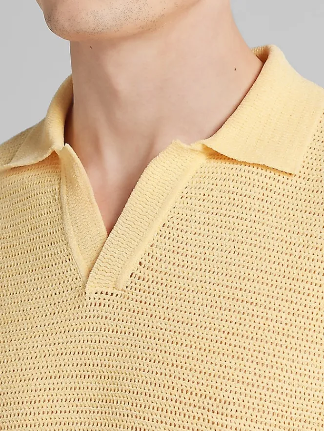 Polos-Paisley &Amp; Gray Slim Fit Chenille Johnny Collar Polo Yellow