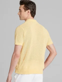 Polos-Paisley &Amp; Gray Slim Fit Chenille Johnny Collar Polo Yellow