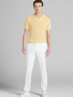 Polos-Paisley &Amp; Gray Slim Fit Chenille Johnny Collar Polo Yellow