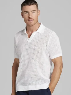 Polos-Paisley &Amp; Gray Slim Fit Chenille Johnny Collar Polo White