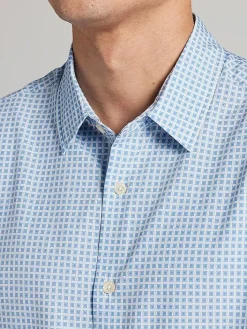 Button Up Shirts|Casual Shirts-Awearness Kenneth Cole Slim Fit Circular Squares 4-Way Stretch Button Up Shirt Blue