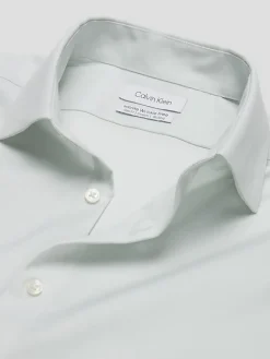 Patterned Dress Shirts|Designer Dress Shirts-Calvin Klein Slim Fit Cotton Blend Textured Dress Shirt Lt Green Check