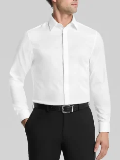Dress Shirts|Formal Shirts-Calvin Klein Slim Fit Covered Placket Formal Shirt Black