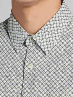 Button Up Shirts|Casual Shirts-Awearness Kenneth Cole Slim Fit Diamond Geo 4-Way Stretch Button Up Shirt Olive