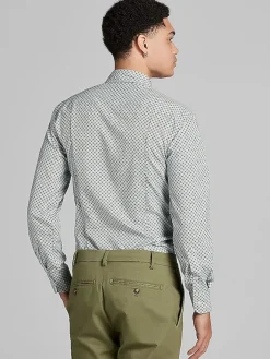 Button Up Shirts|Casual Shirts-Awearness Kenneth Cole Slim Fit Diamond Geo 4-Way Stretch Button Up Shirt Olive