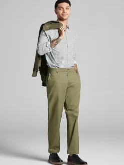 Button Up Shirts|Casual Shirts-Awearness Kenneth Cole Slim Fit Diamond Geo 4-Way Stretch Button Up Shirt Olive