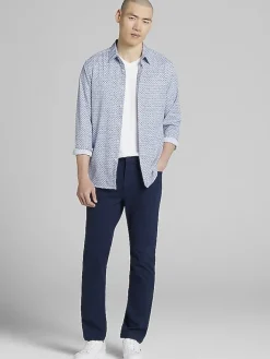 Button Up Shirts|Casual Shirts-Awearness Kenneth Cole Slim Fit Diamond Geo 4-Way Stretch Button Up Shirt Blue