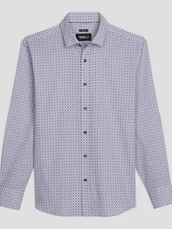 Button Up Shirts|Long Sleeve Button Up Shirts-Awearness Kenneth Cole Slim Fit Diamond Kaleidoscope Button Up Shirt Lt Purple