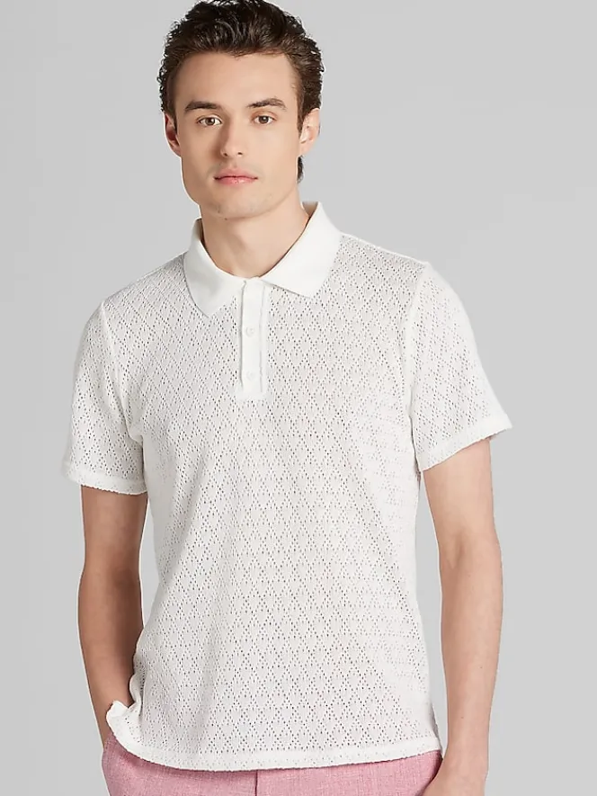 Polos-Paisley &Amp; Gray Slim Fit Diamond Polo White