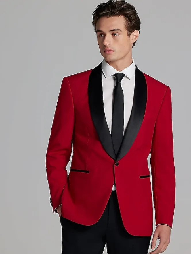 Big & Tall Sport Coats|Sport Coats-Egara Slim Fit Dinner Jacket Red