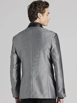Dinner Jackets|Sport Coats-Egara Slim Fit Dinner Jacket Black/Silver Herringbone