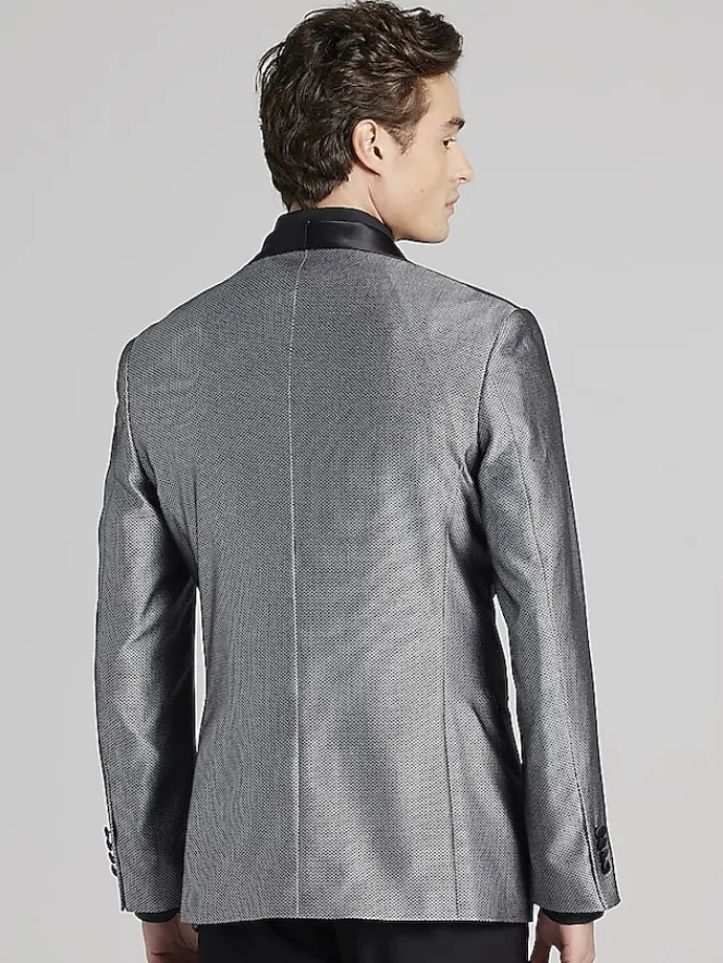 Dinner Jackets|Sport Coats-Egara Slim Fit Dinner Jacket Black/Silver Herringbone