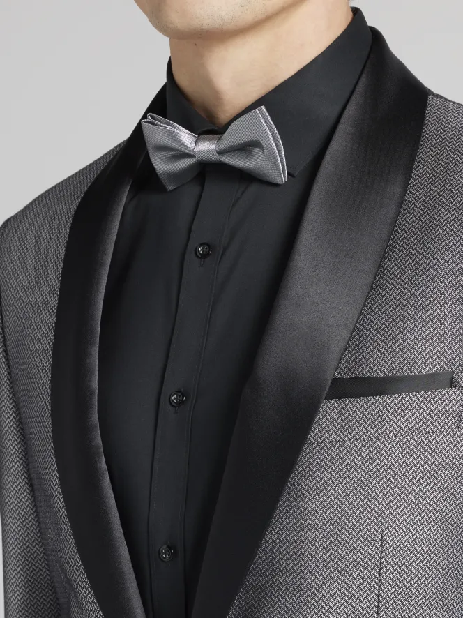 Dinner Jackets|Sport Coats-Egara Slim Fit Dinner Jacket Black/Silver Herringbone