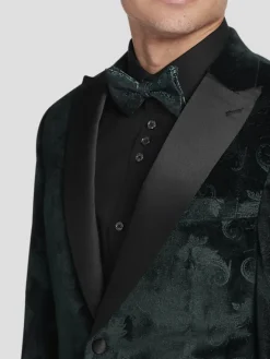 Dinner Jackets-Egara Slim Fit Embossed Velvet Paisley Dinner Jacket Green