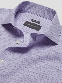 Patterned Dress Shirts|Dress Shirts-Wilke-Rodriguez Slim Fit End On End Check Shirt Lavender