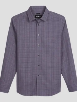 Button Up Shirts|Long Sleeve Button Up Shirts-Awearness Kenneth Cole Slim Fit Fine Grid Print Button Up Shirt Purple