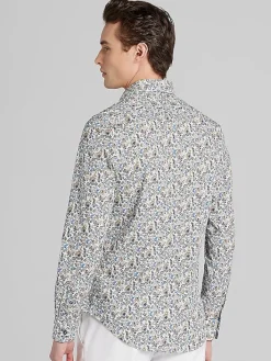 Button Up Shirts|Long Sleeve Button Up Shirts-Paisley &Amp; Gray Slim Fit Floral Button Up Shirt Med Blue