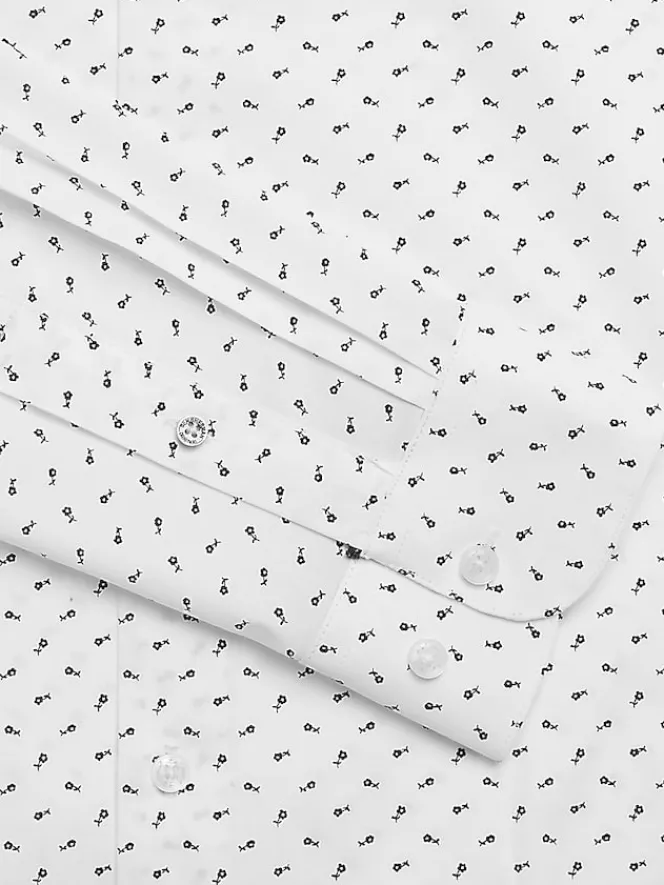 Big & Tall Dress Shirts|Patterned Dress Shirts-Ben Sherman Slim Fit Floral Dress Shirt White Fancy