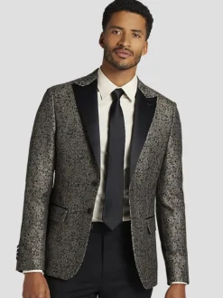 Dinner Jackets-Egara Slim Fit Floral Satin Dinner Jacket Brown Floral