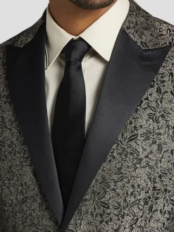 Dinner Jackets-Egara Slim Fit Floral Satin Dinner Jacket Brown Floral