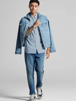 Casual Shirts|Button Up Shirts-Awearness Kenneth Cole Slim Fit Floral Swirls 4-Way Stretch Button Up Shirt Blue