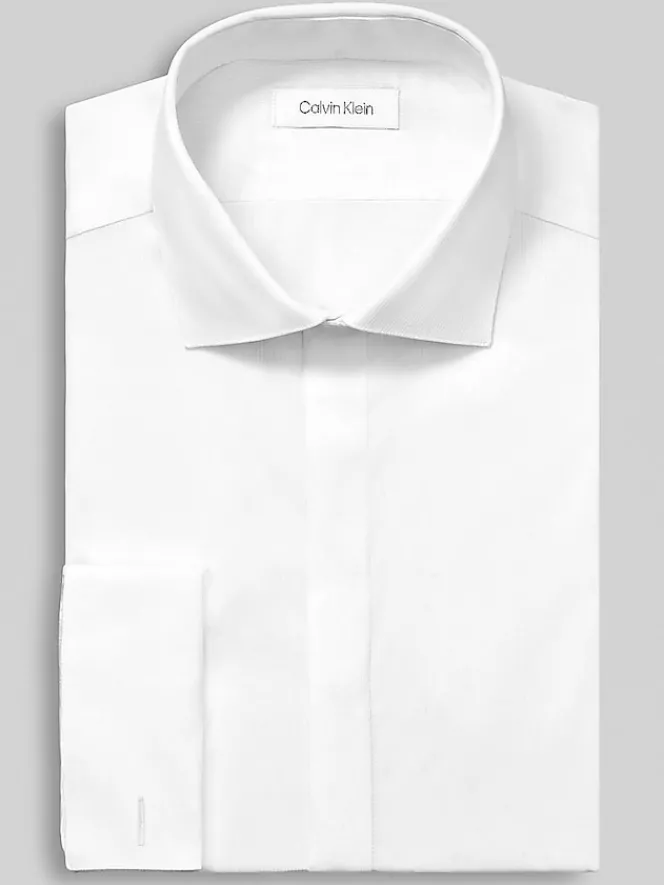 Dress Shirts|Formal Shirts-Calvin Klein Slim Fit French Cuff Formal Shirt White