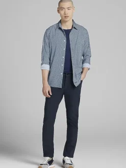 Button Up Shirts|Long Sleeve Button Up Shirts-Awearness Kenneth Cole Slim Fit Geo Print 4-Way Stretch Button Up Shirt Light Blue/Navy