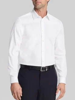 Solid Dress Shirts|White Dress Shirts-Calvin Klein Slim Fit Herringbone Dress Shirt Black