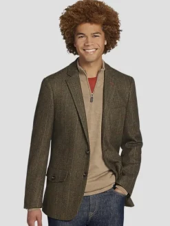 Outerwear-Paisley &Amp; Gray Slim Fit Herringbone Plaid Soft Touch Jacket Orange