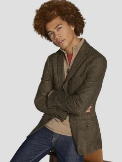 Outerwear-Paisley &Amp; Gray Slim Fit Herringbone Plaid Soft Touch Jacket Orange