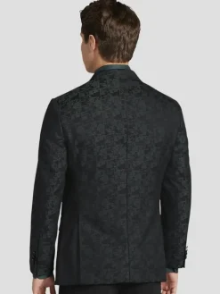 Dinner Jackets-Egara Slim Fit Jacquard Dinner Jacket Dark Green Jacquard