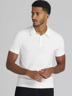 Polos|Sweaters-Awearness Kenneth Cole Slim Fit Jacquard Polo Sweater Red