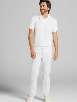 Sweaters|Casual Shop-Awearness Kenneth Cole Slim Fit Jacquard Stripe Short Sleeve Polo Sweater White/Light Grey