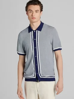 Button Up Shirts-Paisley &Amp; Gray Slim Fit Knit Button Up Shirt Navy