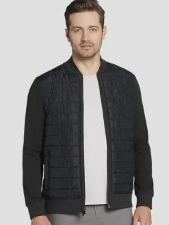 Outerwear-Awearness Kenneth Cole Slim Fit Lightweight Mixed Media Bomber Jacket Black