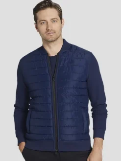 Outerwear-Awearness Kenneth Cole Slim Fit Lightweight Mixed Media Bomber Jacket Navy