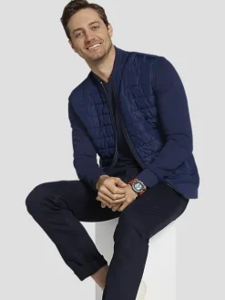 Outerwear-Awearness Kenneth Cole Slim Fit Lightweight Mixed Media Bomber Jacket Navy