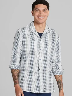 Button Up Shirts|Long Sleeve Button Up Shirts-Paisley &Amp; Gray Slim Fit Linen Blend Long Sleeve Camp Shirt White