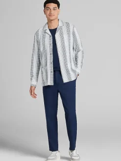 Button Up Shirts|Long Sleeve Button Up Shirts-Paisley &Amp; Gray Slim Fit Linen Blend Long Sleeve Camp Shirt White