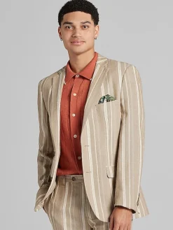 3-piece Suits|Suit Separates-Paisley &Amp; Gray Slim Fit Linen Blend Stripe Suit Jacket Tan Stripe