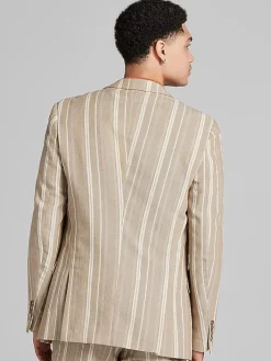 3-piece Suits|Suit Separates-Paisley &Amp; Gray Slim Fit Linen Blend Stripe Suit Jacket Tan Stripe