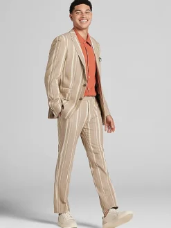 3-piece Suits|Suit Separates-Paisley &Amp; Gray Slim Fit Linen Blend Stripe Suit Jacket Tan Stripe