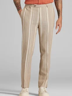 Dress Pants|3-piece Suits-Paisley &Amp; Gray Slim Fit Linen Blend Stripe Suit Pants Tan Stripe
