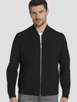 Outerwear|Casual Jackets & Vests-Awearness Kenneth Cole Slim Fit Melange Stretch Bomber Jacket Black
