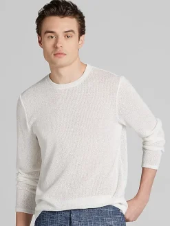 Pullovers & Layers|Sweaters-Paisley &Amp; Gray Slim Fit Mesh Knit Crewneck Sweater White