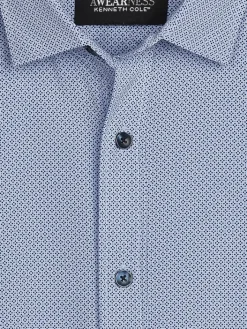 Button Up Shirts|Long Sleeve Button Up Shirts-Awearness Kenneth Cole Slim Fit Mini Clover 4-Way Stretch Button Up Shirt Light Blue