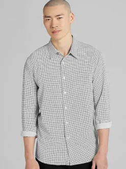 Casual Shirts|Button Up Shirts-Awearness Kenneth Cole Slim Fit Mini Droplet Diamonds 4-Way Stretch Button Up Shirt White