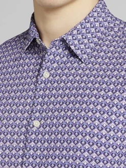 Button Up Shirts|Casual Shirts-Awearness Kenneth Cole Slim Fit Mini Droplet Diamonds 4-Way Stretch Button Up Shirt Purple