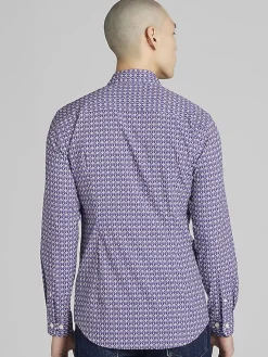 Button Up Shirts|Casual Shirts-Awearness Kenneth Cole Slim Fit Mini Droplet Diamonds 4-Way Stretch Button Up Shirt Purple